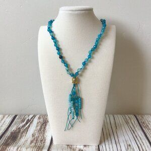 Blue Lace Agate Handmade Gemstone Bead Hand Knotted Healing Mala Necklace
